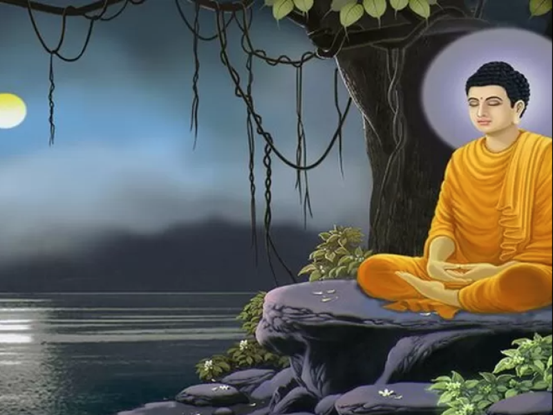 Ilustrasi simbol agama Buddha dan konsep ketuhanan